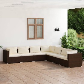 Set muebles de jardín 7 piezas y cojines ratán sintético marrón de vidaXL, Conjuntos de jardín - Ref: Foro24-3101746, Precio:...