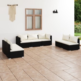 7-teiliges Gartenmöbel-Set und Kissen aus synthetischem Rattan schwarz von vidaXL, Gartensets - Ref: Foro24-3102231, Preis: 6...