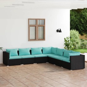 Set de muebles de jardín 7 pzas y cojines ratán sintético negro de vidaXL, Conjuntos de jardín - Ref: Foro24-3101745, Precio:...