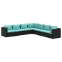 Set de muebles de jardín 7 pzas y cojines ratán sintético negro de vidaXL, Conjuntos de jardín - Ref: Foro24-3101745, Precio:...