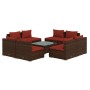 Set muebles de jardín 9 piezas y cojines ratán sintético marrón de vidaXL, Conjuntos de jardín - Ref: Foro24-3101547, Precio:...