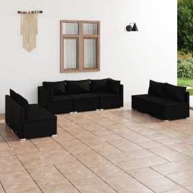 7-teiliges Gartenmöbel-Set und schwarze synthetische Rattankissen von vidaXL, Gartensets - Ref: Foro24-3102232, Preis: 755,99...