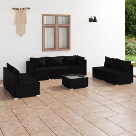 8-teiliges Gartenmöbel-Set und schwarze synthetische Rattankissen von vidaXL, Gartensets - Ref: Foro24-3102240, Preis: 848,99...