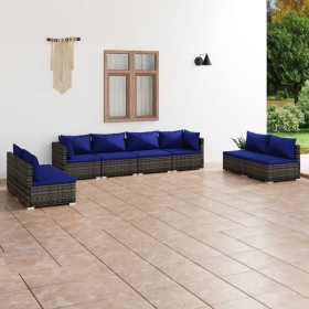 8-teiliges Gartensofa-Set und graue synthetische Rattankissen von vidaXL, Gartensets - Ref: Foro24-3102254, Preis: 575,99 €, ...