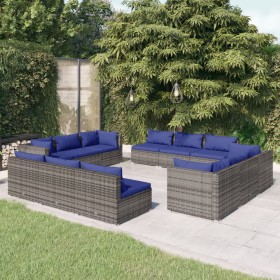 Set de muebles de jardín 12 pzas cojines ratán sintético gris de vidaXL, Conjuntos de jardín - Ref: Foro24-3101590, Precio: 8...