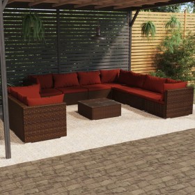 Set muebles de jardín 10 pzas y cojines ratán sintético marrón de vidaXL, Conjuntos de jardín - Ref: Foro24-3102507, Precio: ...