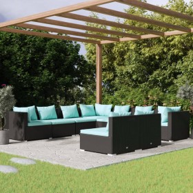 9-teiliges Gartenmöbel-Set und schwarze synthetische Rattankissen von vidaXL, Gartensets - Ref: Foro24-3102417, Preis: 880,84...