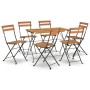 Folding cafe furniture 7 pieces solid acacia wood and steel by vidaXL, Garden sets - Ref: Foro24-3152099, Price: 317,04 €, Di...