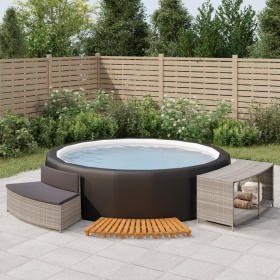 Borde bañera hidromasaje madera acacia y ratán sintético gris de vidaXL, Accesorios para piscinas y spa - Ref: Foro24-362258,...