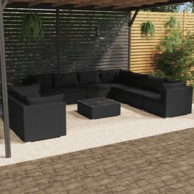 Garden furniture set, 10 pieces, with black synthetic rattan cushions. by vidaXL, Garden sets - Ref: Foro24-3102504, Price: 9...