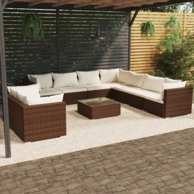 Garden furniture set 10 pieces and brown synthetic rattan cushions by vidaXL, Garden sets - Ref: Foro24-3102506, Price: 1,00 ...