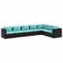 Set de muebles de jardín 7 pzas y cojines ratán sintético negro de vidaXL, Conjuntos de jardín - Ref: Foro24-3101737, Precio:...