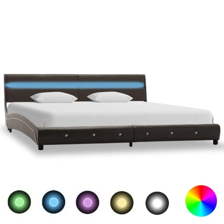 Estructura de cama con LED de cuero sintético gris 180x200 cm de vidaXL, Camas y somieres - Ref: Foro24-280341, Precio: 256,9...