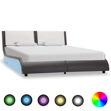 Estructura de cama con LED cuero PE gris y blanco 120x200 cm de vidaXL, Camas y somieres - Ref: Foro24-280368, Precio: 191,99...