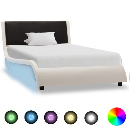 Bed frame with LED black white synthetic leather 90x200 cm by vidaXL, Beds and slatted bases - Ref: Foro24-280372, Price: 210...