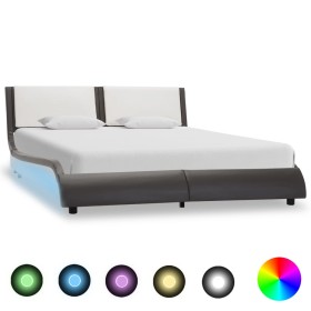 Bed frame with LED synthetic leather gray white 140x200 cm by vidaXL, Beds and slatted bases - Ref: Foro24-280369, Price: 249...