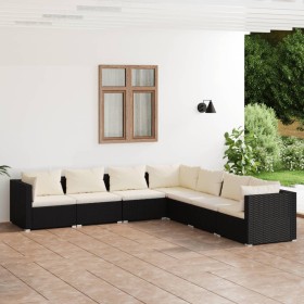 Set de muebles de jardín 7 pzas y cojines ratán sintético negro de vidaXL, Conjuntos de jardín - Ref: Foro24-3101743, Precio:...