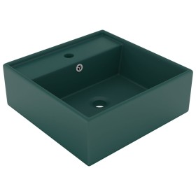 Luxurious square sink with overflow dark green ceramic 41x41cm by vidaXL, Sinks - Ref: Foro24-146948, Price: 80,66 €, Discoun...