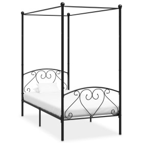 Black metal canopy bed frame 100x200 cm by vidaXL, Beds and slatted bases - Ref: Foro24-284434, Price: 90,64 €, Discount: %