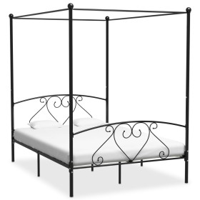 Black metal canopy bed frame 140x200 cm by vidaXL, Beds and slatted bases - Ref: Foro24-284436, Price: 156,99 €, Discount: %