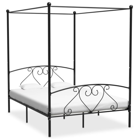 Estructura de cama con dosel metal negro 140x200 cm de vidaXL, Camas y somieres - Ref: Foro24-284436, Precio: 160,95 €, Descu...