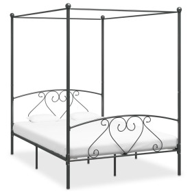 Estructura de cama con dosel metal gris 160x200 cm de vidaXL, Camas y somieres - Ref: Foro24-284444, Precio: 159,99 €, Descue...