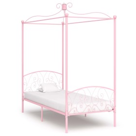 Pink metal canopy bed frame 90x200 cm by vidaXL, Beds and slatted bases - Ref: Foro24-284486, Price: 185,40 €, Discount: %