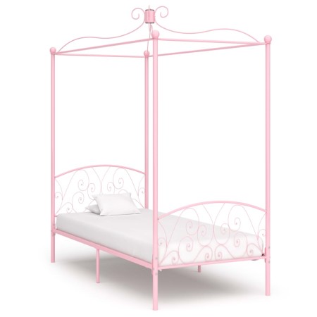 Estructura de cama con dosel metal rosa 90x200 cm de vidaXL, Camas y somieres - Ref: Foro24-284486, Precio: 172,24 €, Descuen...