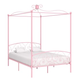 Estructura de cama con dosel metal rosa 140x200 cm de vidaXL, Camas y somieres - Ref: Foro24-284489, Precio: 205,30 €, Descue...