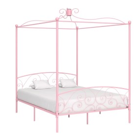 Estructura de cama con dosel metal rosa 180x200 cm de vidaXL, Camas y somieres - Ref: Foro24-284491, Precio: 162,10 €, Descue...