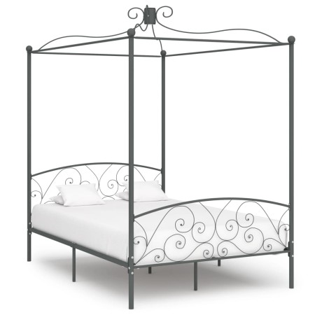 Estructura de cama con dosel metal gris 140x200 cm de vidaXL, Camas y somieres - Ref: Foro24-284483, Precio: 217,73 €, Descue...