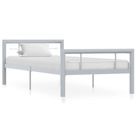 Estructura de cama de metal gris y blanco 100x200 cm de vidaXL, Camas y somieres - Ref: Foro24-284557, Precio: 129,89 €, Desc...