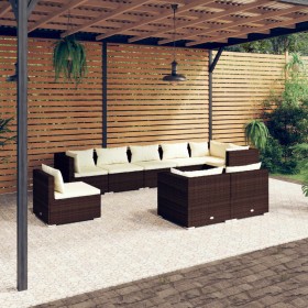 9-teiliges Gartenmöbel-Set und braune synthetische Rattankissen von vidaXL, Gartensets - Ref: Foro24-3102626, Preis: 809,94 €...