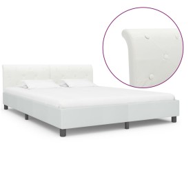 Estructura de cama de cuero sintético blanco 160x200 cm de vidaXL, Camas y somieres - Ref: Foro24-284874, Precio: 240,99 €, D...