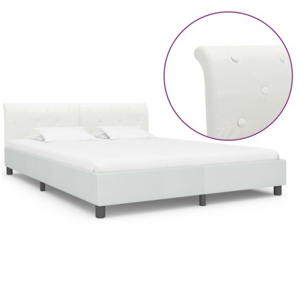 Estructura de cama de cuero sintético blanco 160x200 cm de vidaXL, Camas y somieres - Ref: Foro24-284874, Precio: 240,62 €, D...