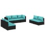 Set de muebles de jardín 7 pzas y cojines ratán sintético negro de vidaXL, Conjuntos de jardín - Ref: Foro24-3102233, Precio:...