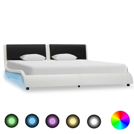 Estructura cama con LED cuero sintético blanco negro 180x200 cm de vidaXL, Camas y somieres - Ref: Foro24-280376, Precio: 267...