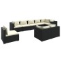 Set de muebles de jardín 9 pzas y cojines ratán sintético negro de vidaXL, Conjuntos de jardín - Ref: Foro24-3102623, Precio:...