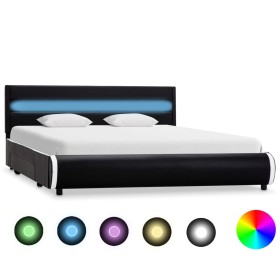 Bed frame with LED black synthetic leather 160x200 cm by vidaXL, Beds and slatted bases - Ref: Foro24-284976, Price: 311,99 €...