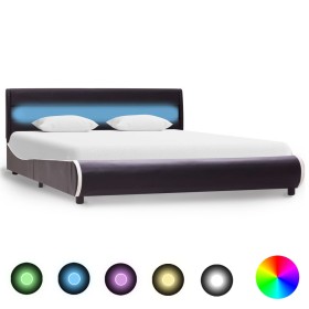 Estructura de cama con LED de cuero sintético negro 140x200 cm de vidaXL, Camas y somieres - Ref: Foro24-285023, Precio: 237,...