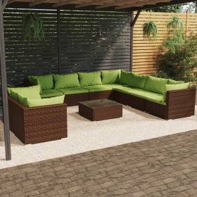 Set muebles de jardín 10 pzas y cojines ratán sintético marrón de vidaXL, Conjuntos de jardín - Ref: Foro24-3102508, Precio: ...