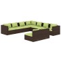 Set muebles de jardín 9 piezas y cojines ratán sintético marrón de vidaXL, Conjuntos de jardín - Ref: Foro24-3102420, Precio:...