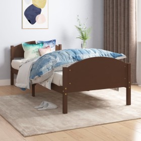 Dark brown solid pine wood bed frame 100x200 cm by vidaXL, Beds and slatted bases - Ref: Foro24-322042, Price: 101,99 €, Disc...