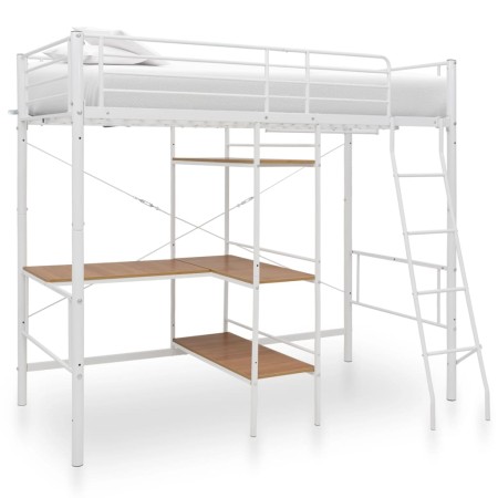 Estructura de litera con mesa de metal blanco 90x200 cm de vidaXL, Camas y somieres - Ref: Foro24-287906, Precio: 319,99 €, D...