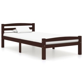 Dark brown solid pine wood bed frame 100x200 cm by vidaXL, Beds and slatted bases - Ref: Foro24-322083, Price: 110,10 €, Disc...