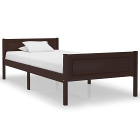 Dark brown solid pine wood bed frame 100x200 cm by vidaXL, Beds and slatted bases - Ref: Foro24-322118, Price: 131,99 €, Disc...