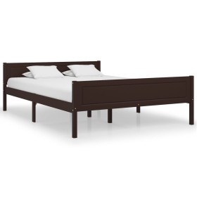 Dark brown solid pine wood bed frame 140x200 cm by vidaXL, Beds and slatted bases - Ref: Foro24-322120, Price: 162,04 €, Disc...