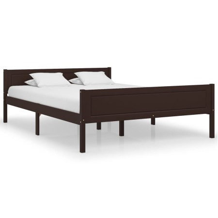 Dark brown solid pine wood bed frame 140x200 cm by vidaXL, Beds and slatted bases - Ref: Foro24-322120, Price: 162,99 €, Disc...