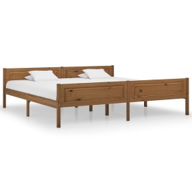 Solid pine wood bed frame honey brown 200x200 cm by vidaXL, Beds and slatted bases - Ref: Foro24-322116, Price: 120,99 €, Dis...