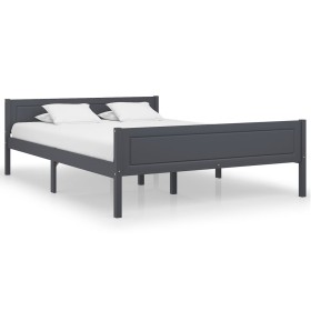 Solid gray pine wood bed frame 140x200 cm by vidaXL, Beds and slatted bases - Ref: Foro24-322127, Price: 100,99 €, Discount: %